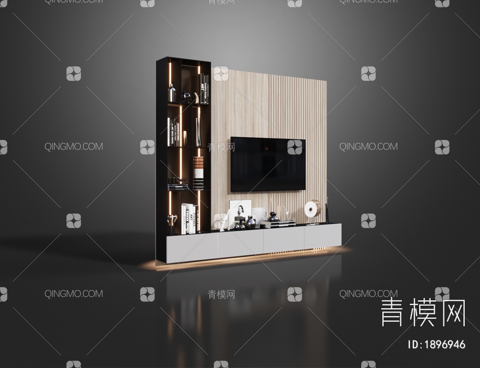 一体式电视柜背景墙3D模型下载【ID:1896946】