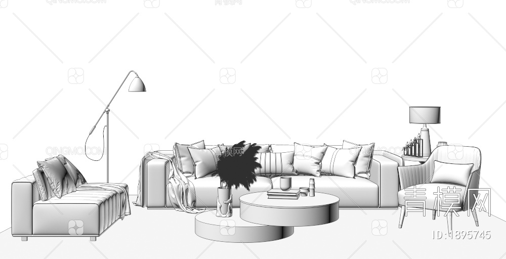 沙发茶几组合，休闲沙发3D模型下载【ID:1895745】