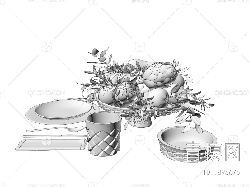 玻璃杯 烟灰缸 餐具 酸梨 菠萝3D模型下载【ID:1895675】