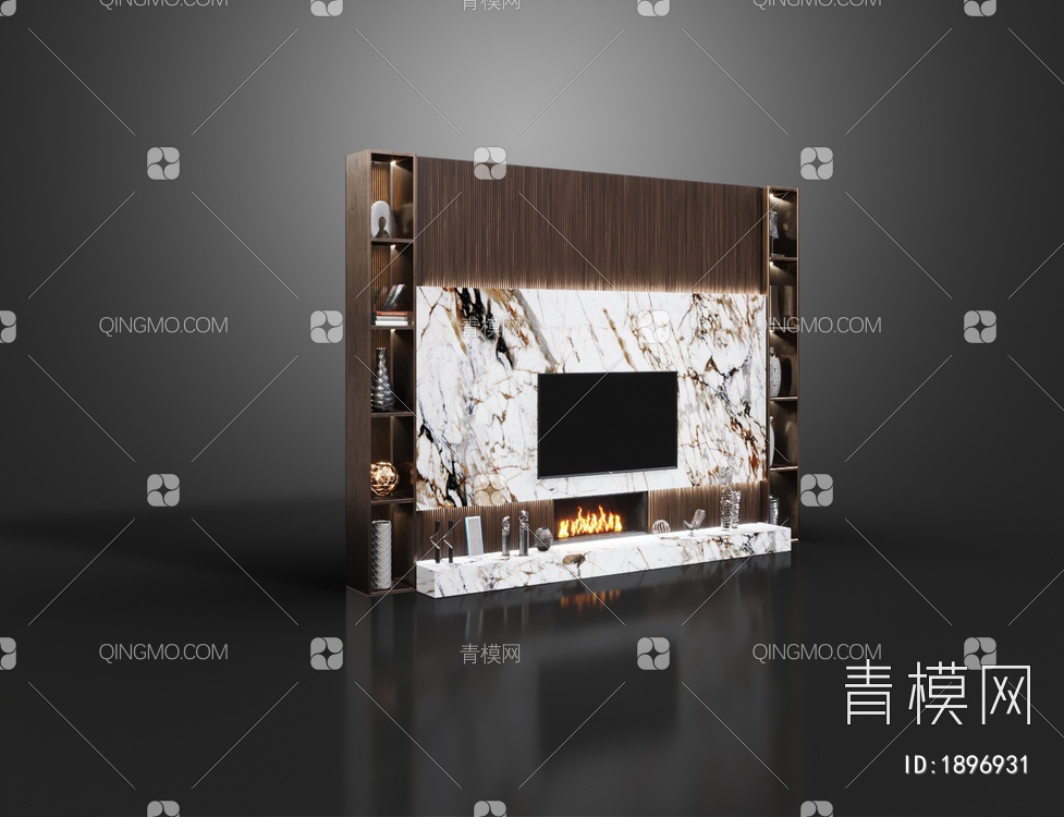 一体式电视柜背景墙3D模型下载【ID:1896931】