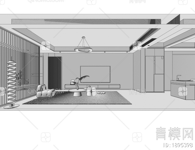 客厅，沙发，背景墙3D模型下载【ID:1895398】