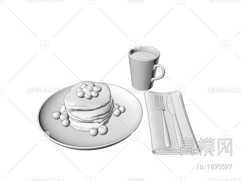 食物 饮料 饼 咖啡 餐具3D模型下载【ID:1895597】