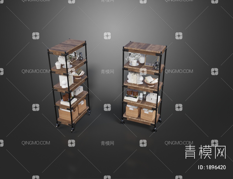 实木装饰柜 木质货架3D模型下载【ID:1896420】