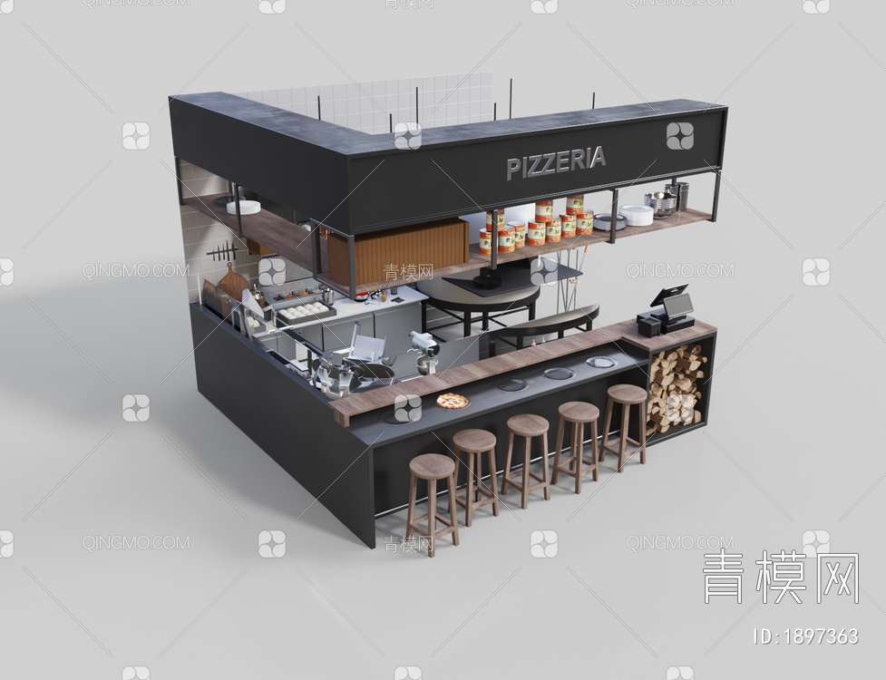 披萨店吧台 操作台 披萨快餐厅3D模型下载【ID:1897363】