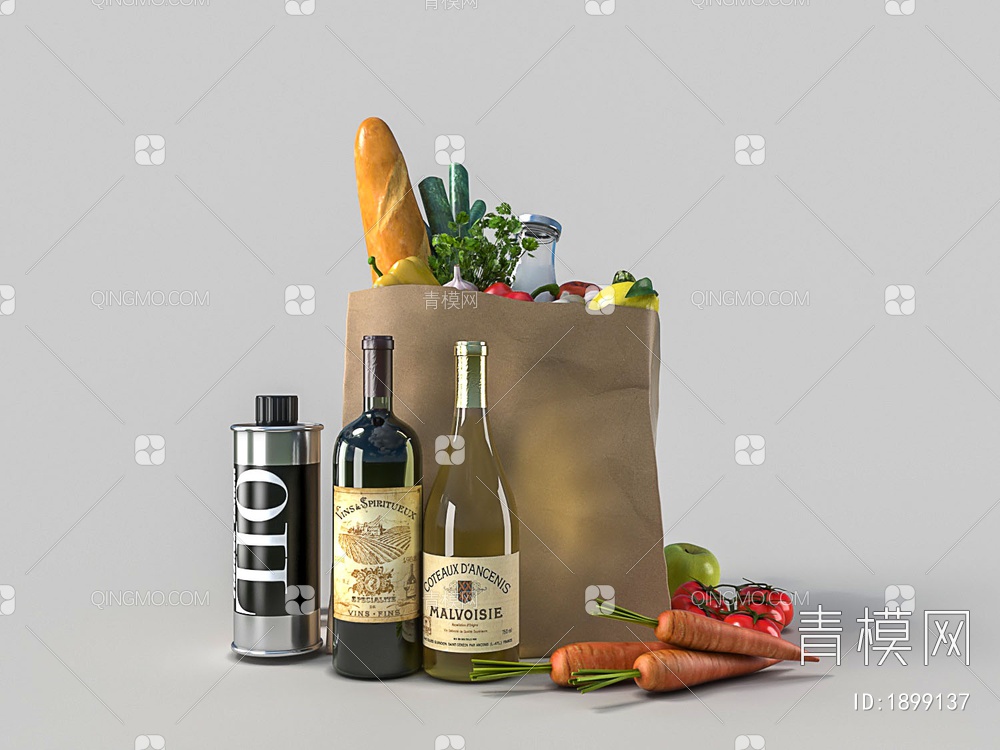 蔬菜手提袋 红酒3D模型下载【ID:1899137】