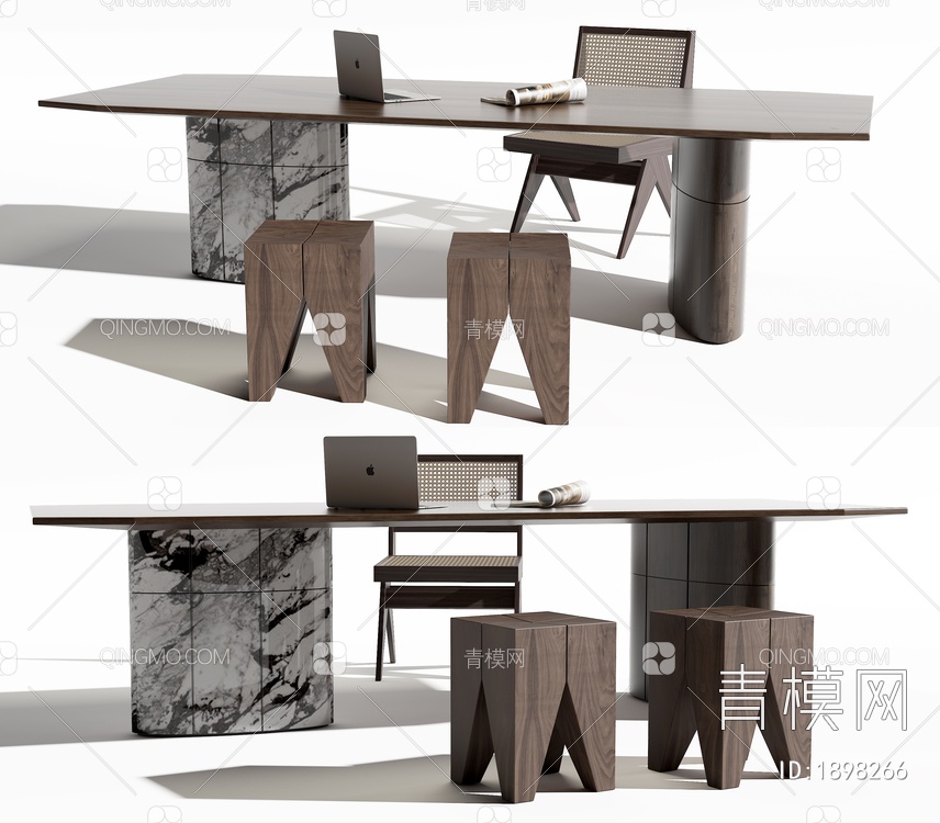 书桌椅组合3D模型下载【ID:1898266】