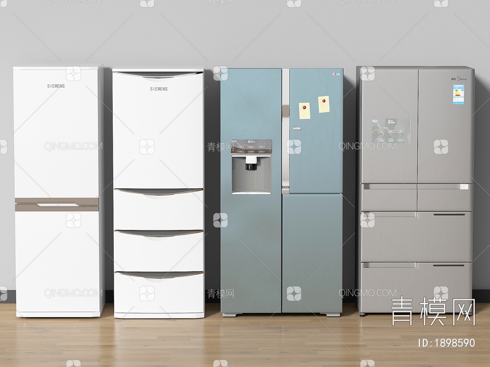 冰箱 ,双开门冰箱, 双门冰箱, 三门冰箱 ,智能冰箱, 冰柜3D模型下载【ID:1898590】
