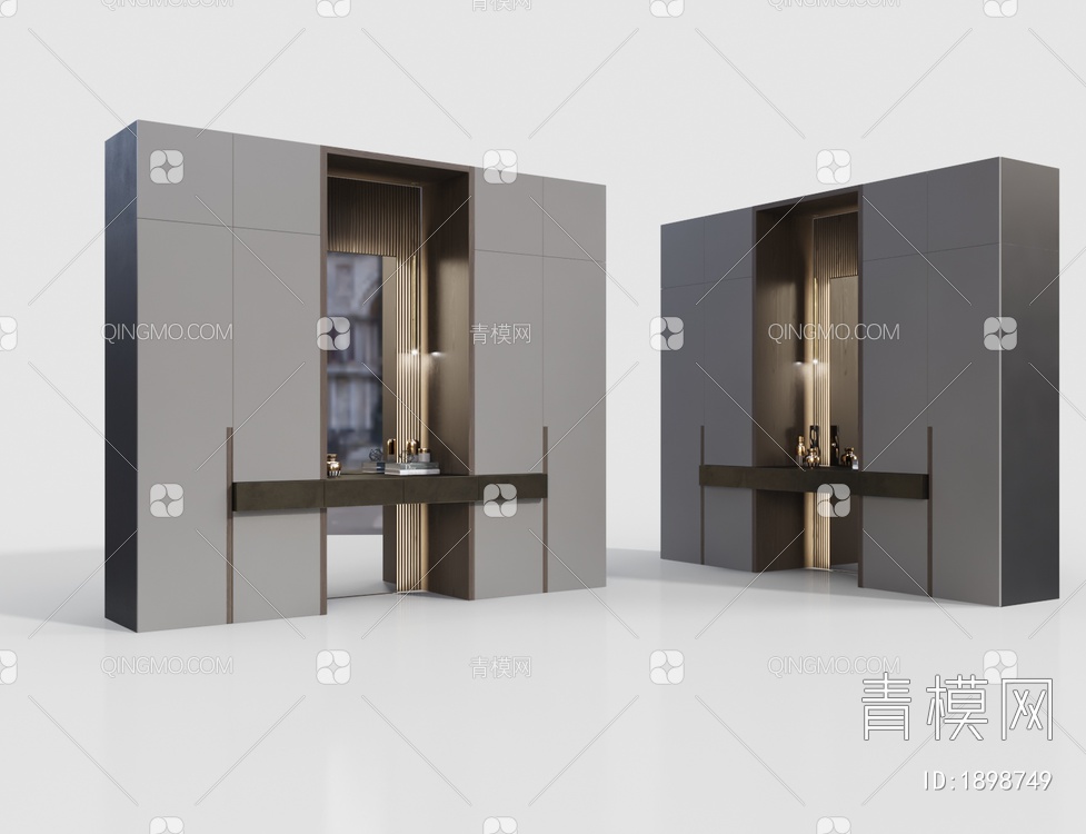 一体式衣柜 梳妆台3D模型下载【ID:1898749】