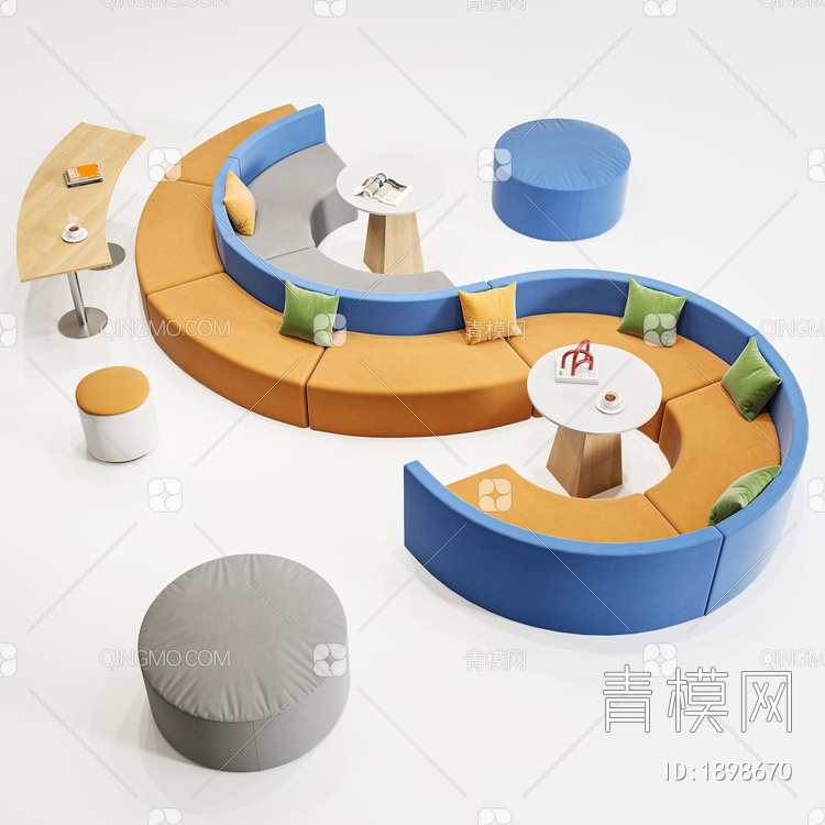 办公沙发茶几组合3D模型下载【ID:1898670】