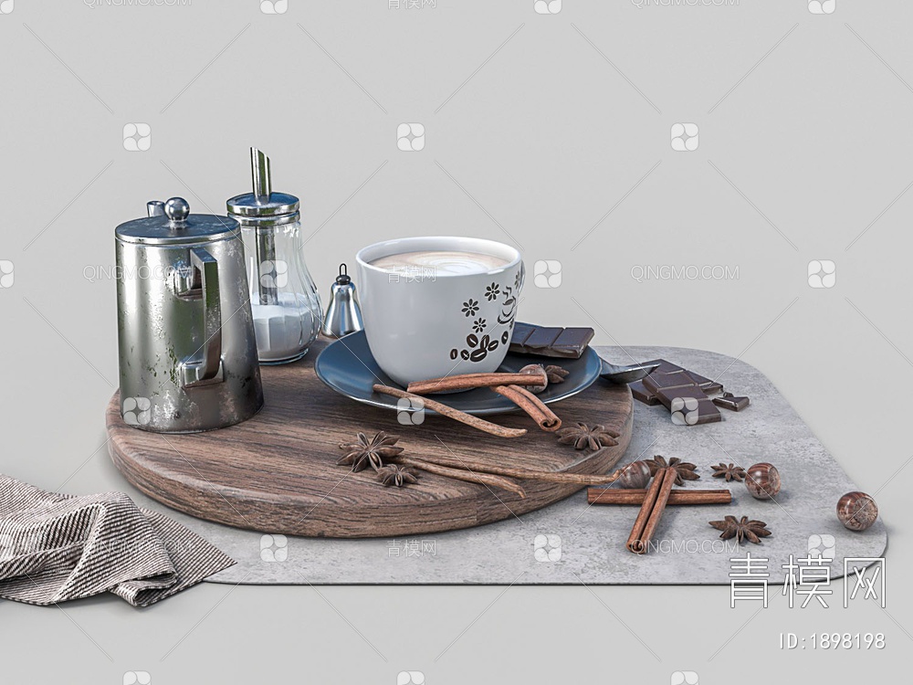 咖啡 花椒 巧克力 咖啡壶 菜板3D模型下载【ID:1898198】