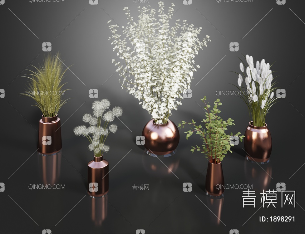 金属水生花瓶花艺3D模型下载【ID:1898291】