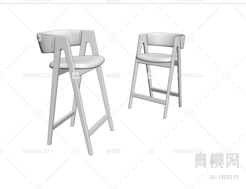 灰色奶咖色单椅 吧台椅3D模型下载【ID:1897119】