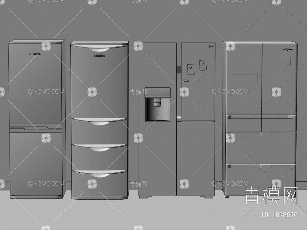 冰箱 ,双开门冰箱, 双门冰箱, 三门冰箱 ,智能冰箱, 冰柜3D模型下载【ID:1898590】