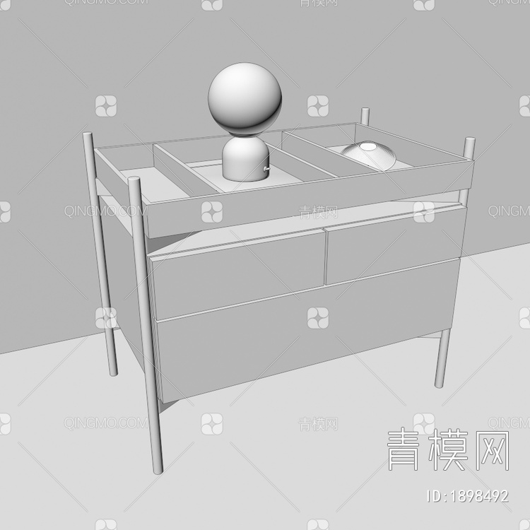 实木边几，床头柜3D模型下载【ID:1898492】