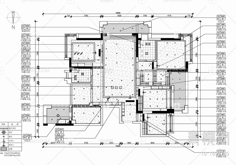 200㎡四居室家装大平层施工图 家装 私宅 平层 四居室 样板间【ID:1899740】