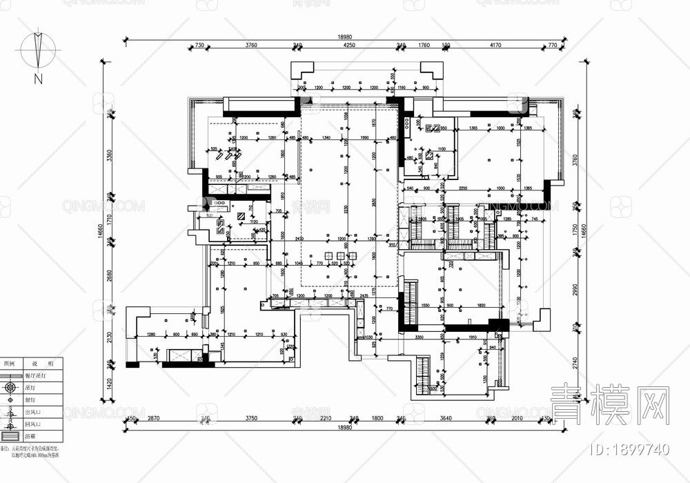 200㎡四居室家装大平层施工图 家装 私宅 平层 四居室 样板间【ID:1899740】