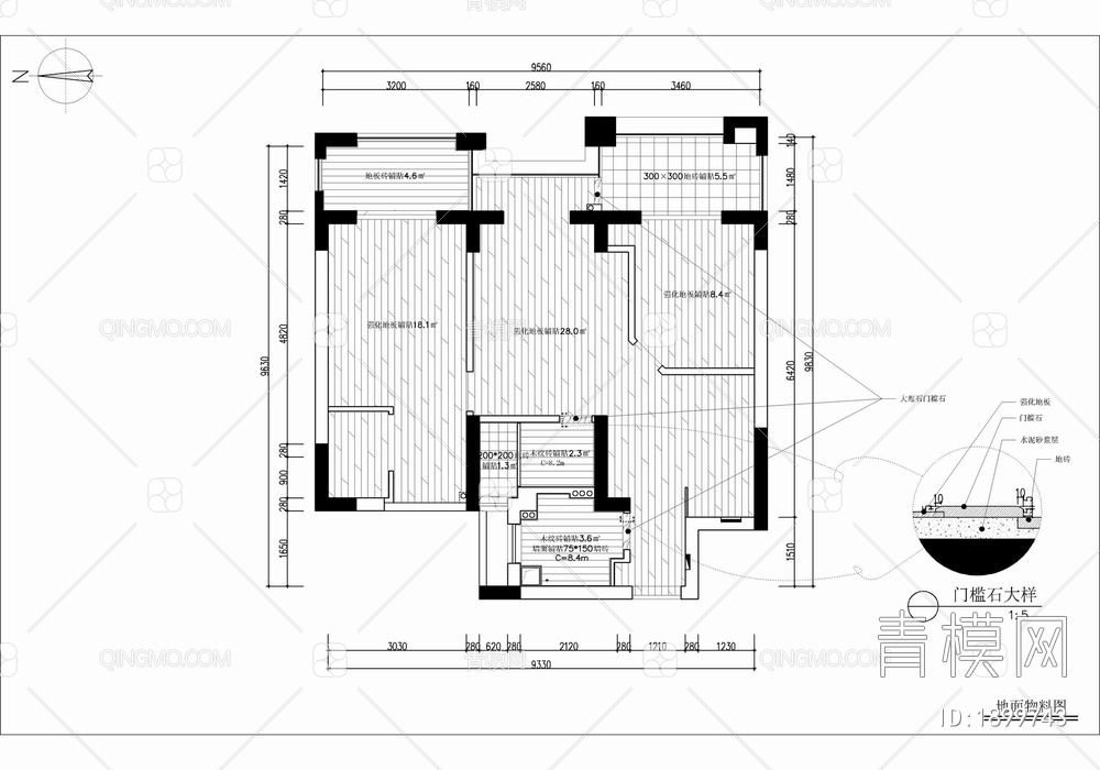 90㎡家装两居室平层室内施工图 家装 私宅 平层 样板间 两居室【ID:1899743】