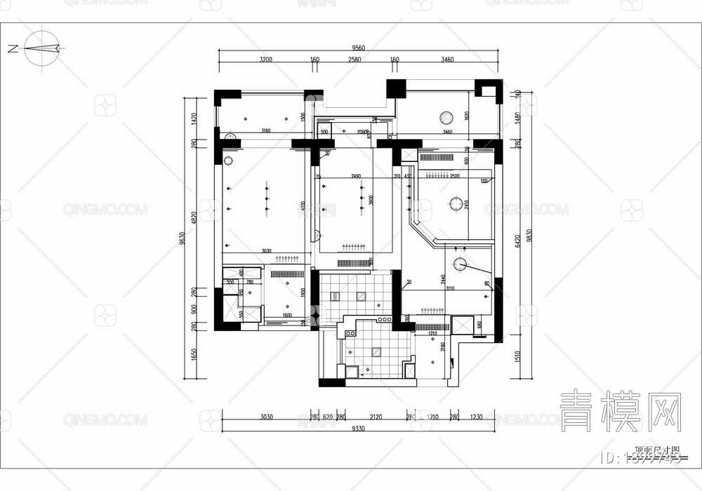 90㎡家装两居室平层室内施工图 家装 私宅 平层 样板间 两居室【ID:1899743】