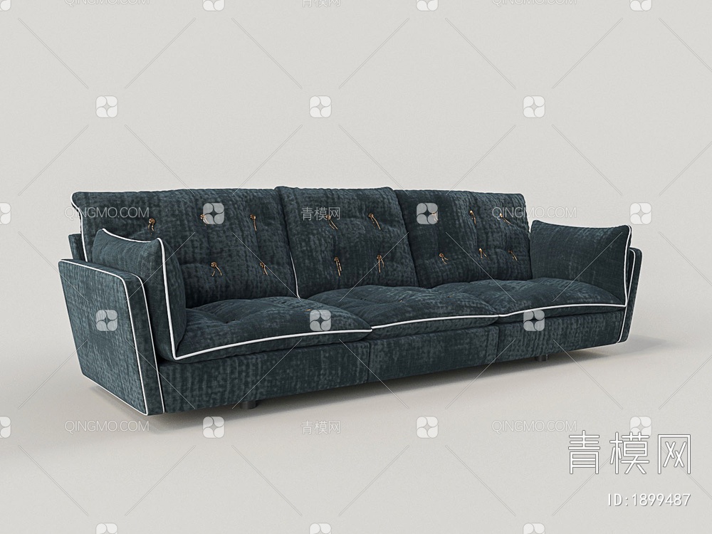 三人金属扣褶皱一字沙发3D模型下载【ID:1899487】