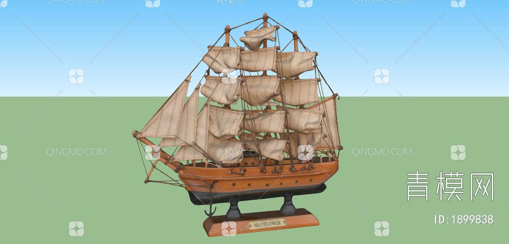 艺术摆件 木制帆船摆件SU模型下载【ID:1899838】