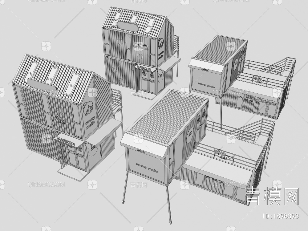 集装箱商店、集装箱咖啡馆3D模型下载【ID:1898393】