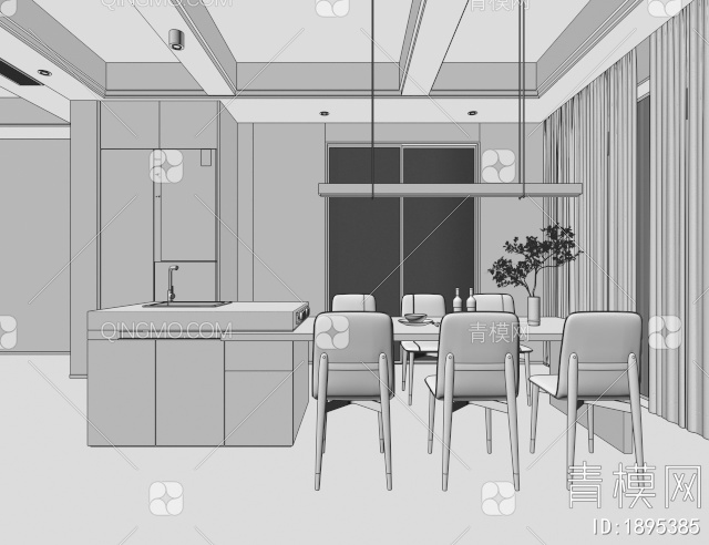 餐厅，餐桌3D模型下载【ID:1895385】