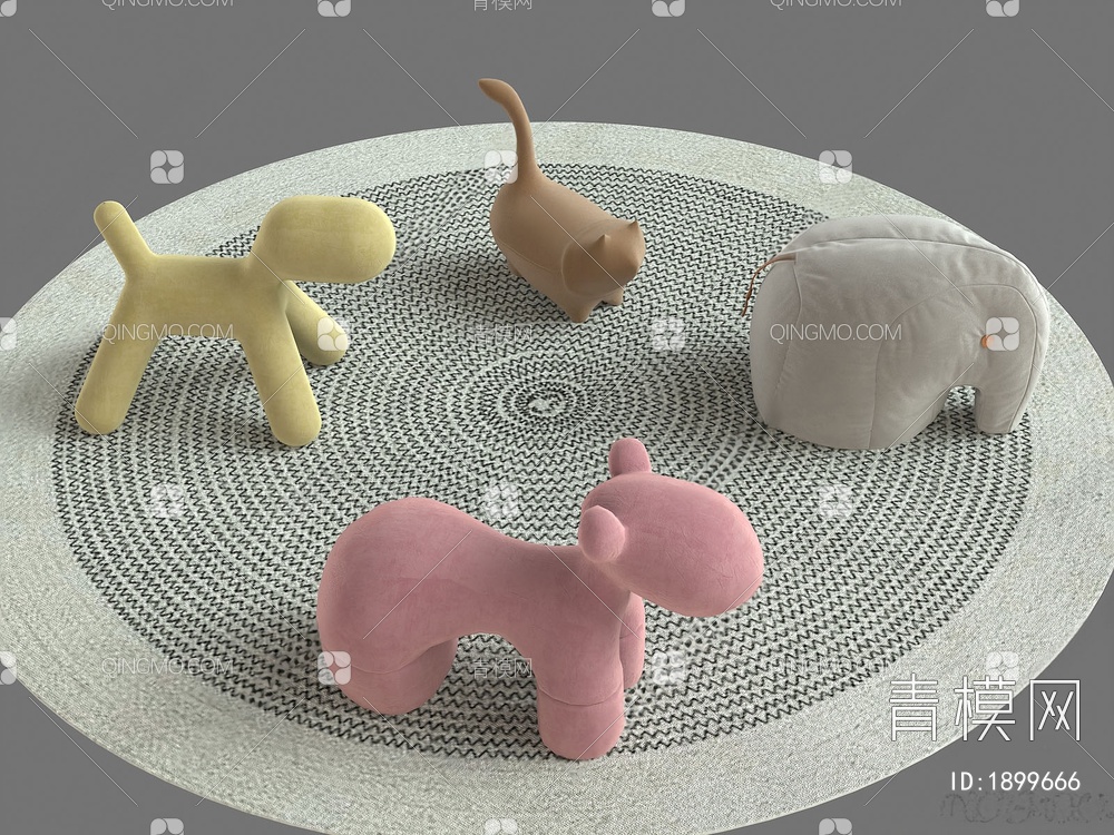 绒布儿童沙发凳3D模型下载【ID:1899666】