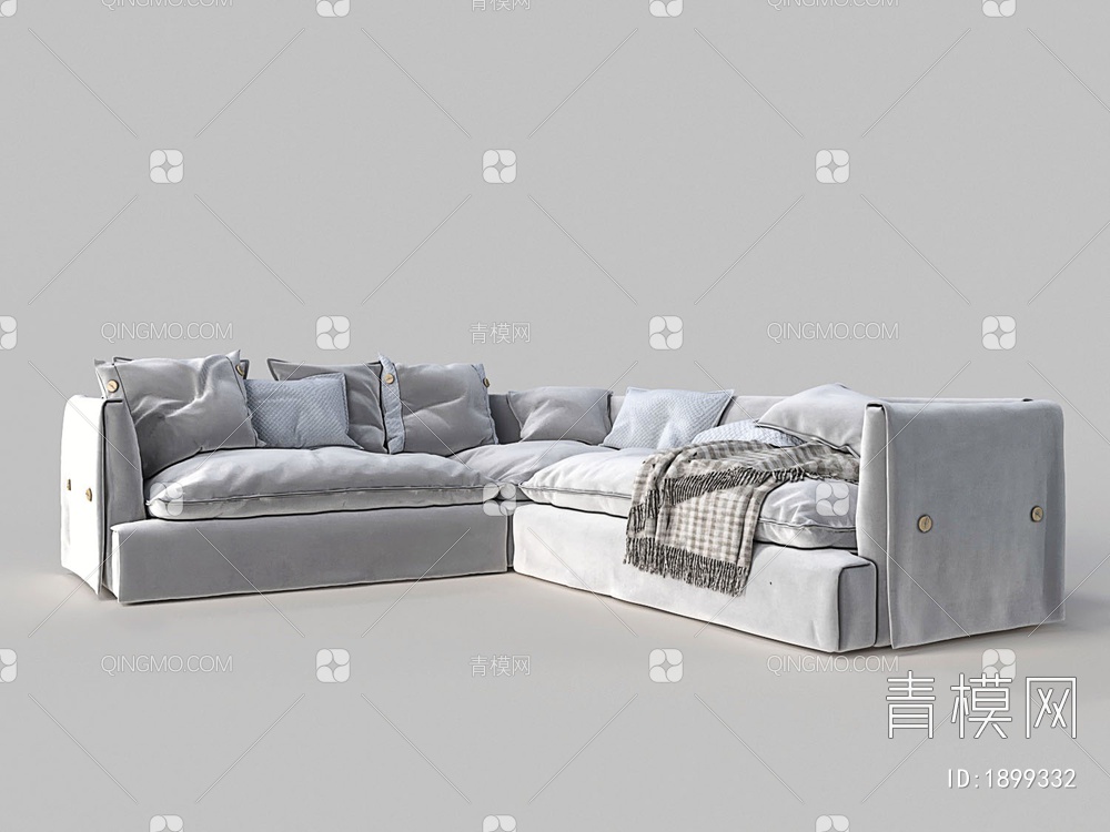 L型纽扣布艺组合沙发3D模型下载【ID:1899332】