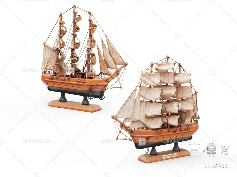 艺术摆件 木制帆船摆件3D模型下载【ID:1899831】