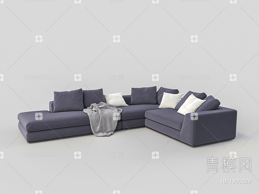 L型布艺多人沙发3D模型下载【ID:1900029】