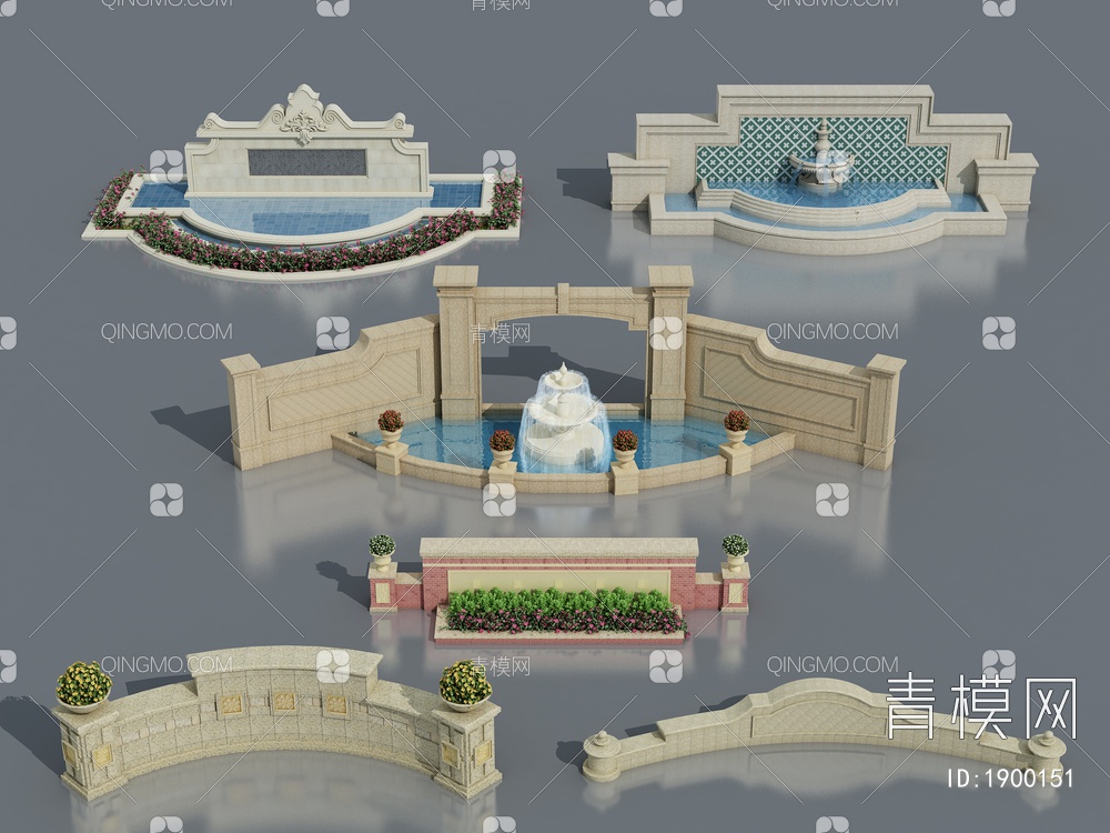 景墙 围墙3D模型下载【ID:1900151】
