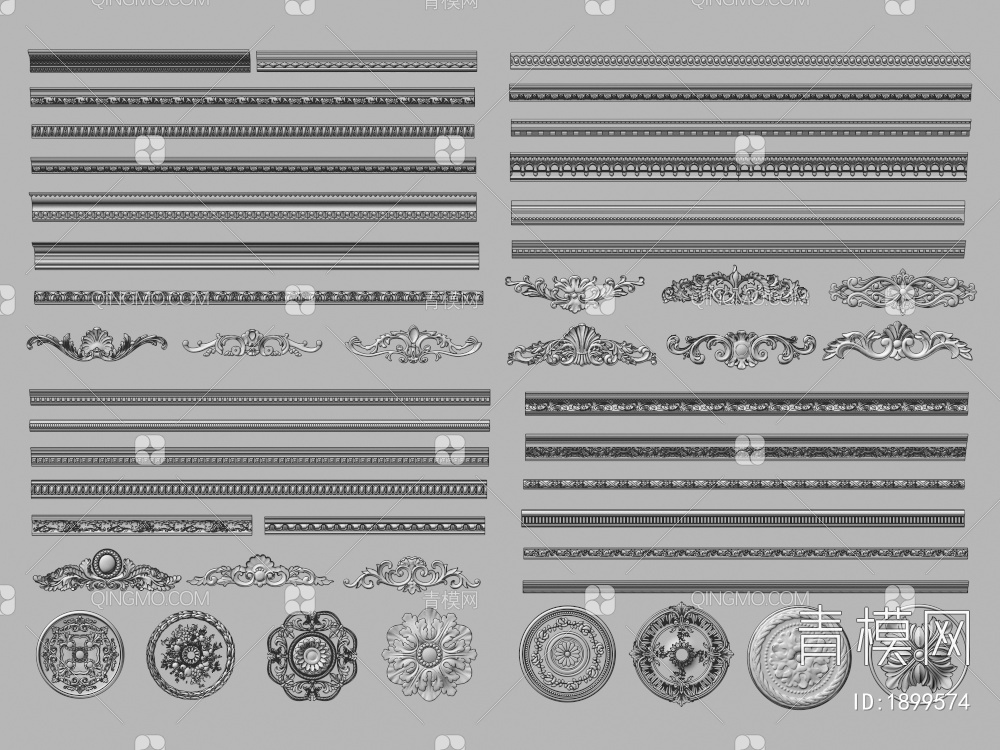 石膏线 灯盘 雕花 角花 雕花线条 角线 装饰线条 圆盘 灯座3D模型下载【ID:1899574】