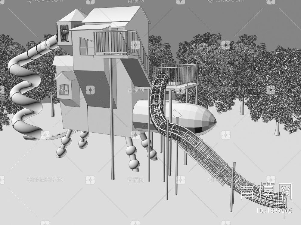 无动力儿童滑梯攀爬组合3D模型下载【ID:1899565】