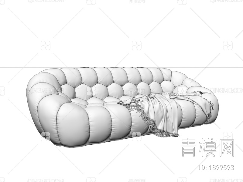 三人皮革一字面包沙发3D模型下载【ID:1899593】