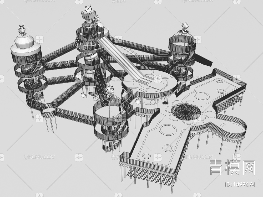 无动力游乐设备 天使之城滑梯组合3D模型下载【ID:1899674】