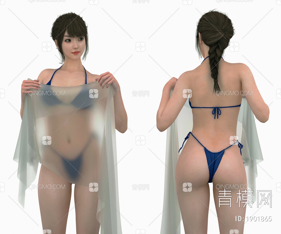 泳装薄纱女人3D模型下载【ID:1901865】