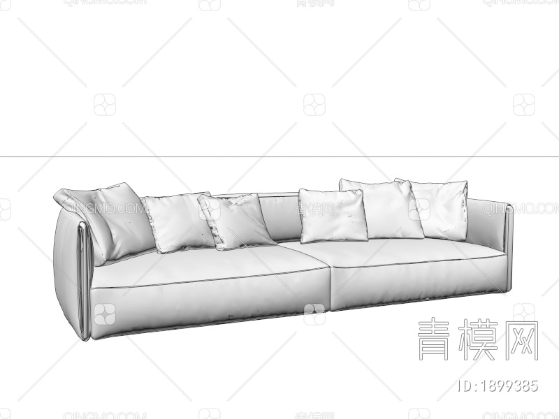 黄色布艺一字双人沙发3D模型下载【ID:1899385】