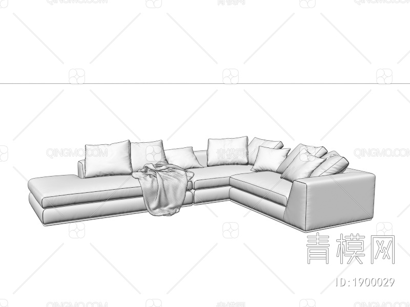 L型布艺多人沙发3D模型下载【ID:1900029】