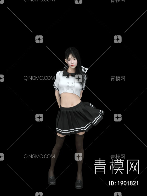 制服美女超短裙女人3D模型下载【ID:1901821】