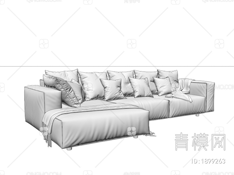三人沙发L型布艺沙发3D模型下载【ID:1899263】