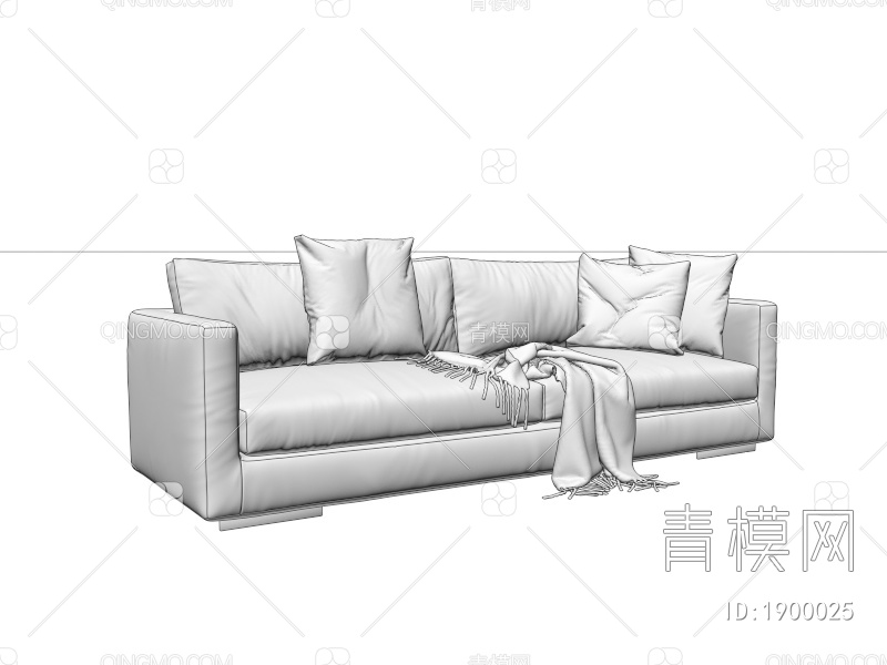 双人一字布艺沙发3D模型下载【ID:1900025】