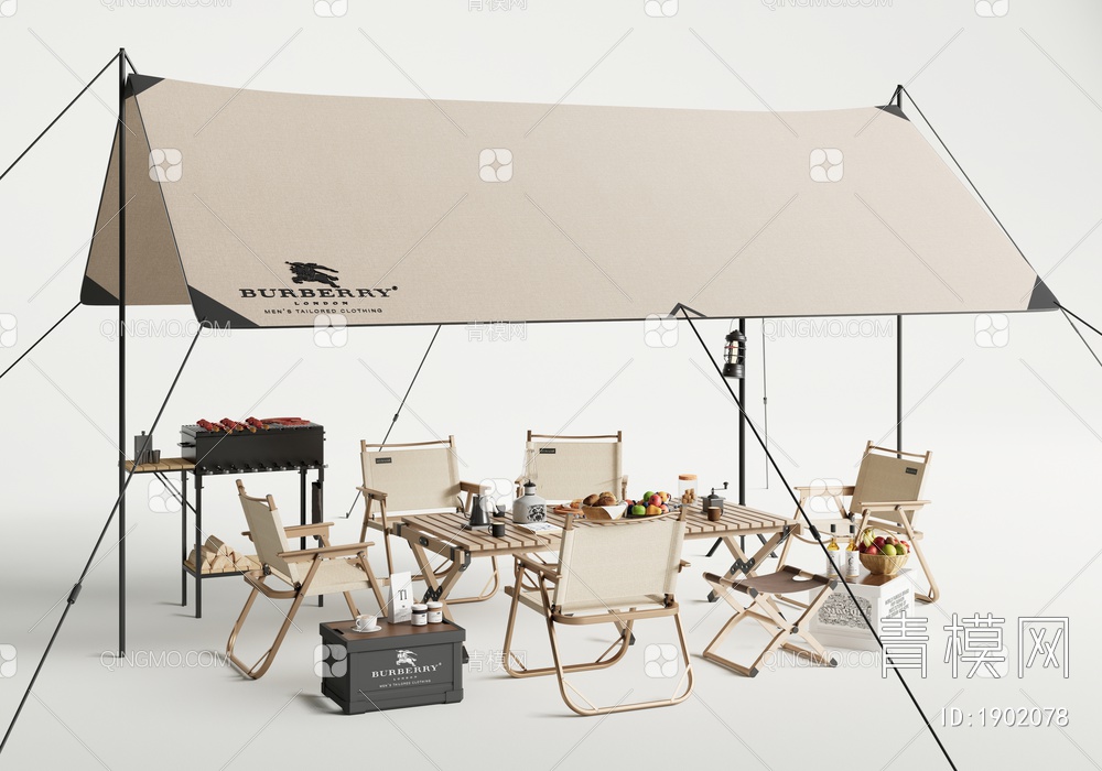 露营帐篷 户外露营桌椅组合 折叠桌椅 水果食物3D模型下载【ID:1902078】