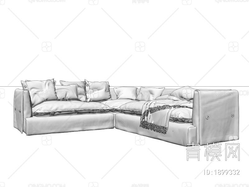 L型纽扣布艺组合沙发3D模型下载【ID:1899332】