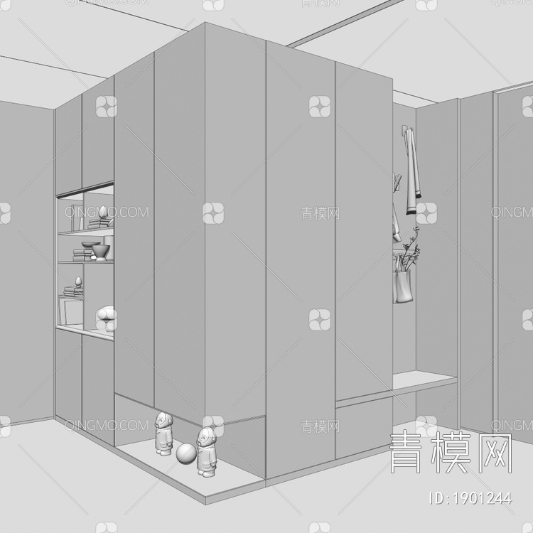 实木，木作，转角柜，玄关柜子，玄关3D模型下载【ID:1901244】