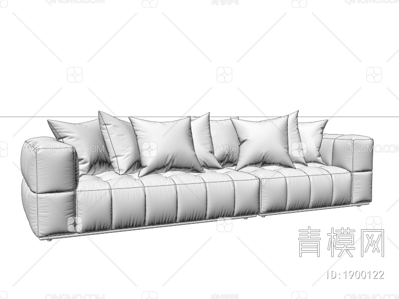 多人帆布一字沙发3D模型下载【ID:1900122】