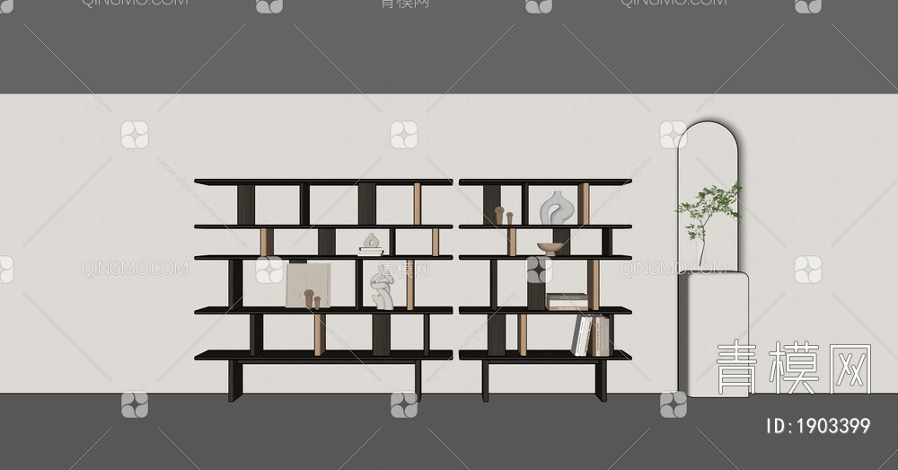 实木落地阅读书架置物架SU模型下载【ID:1903399】