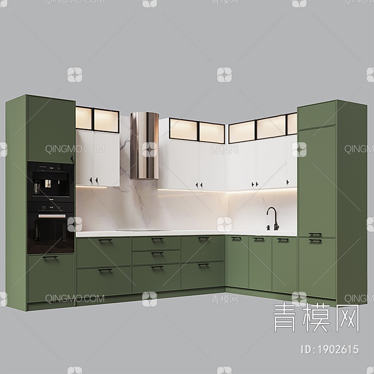 橱柜，复古，转角橱柜，吊柜，顶柜，橱柜组合，厨房3D模型下载【ID:1902615】