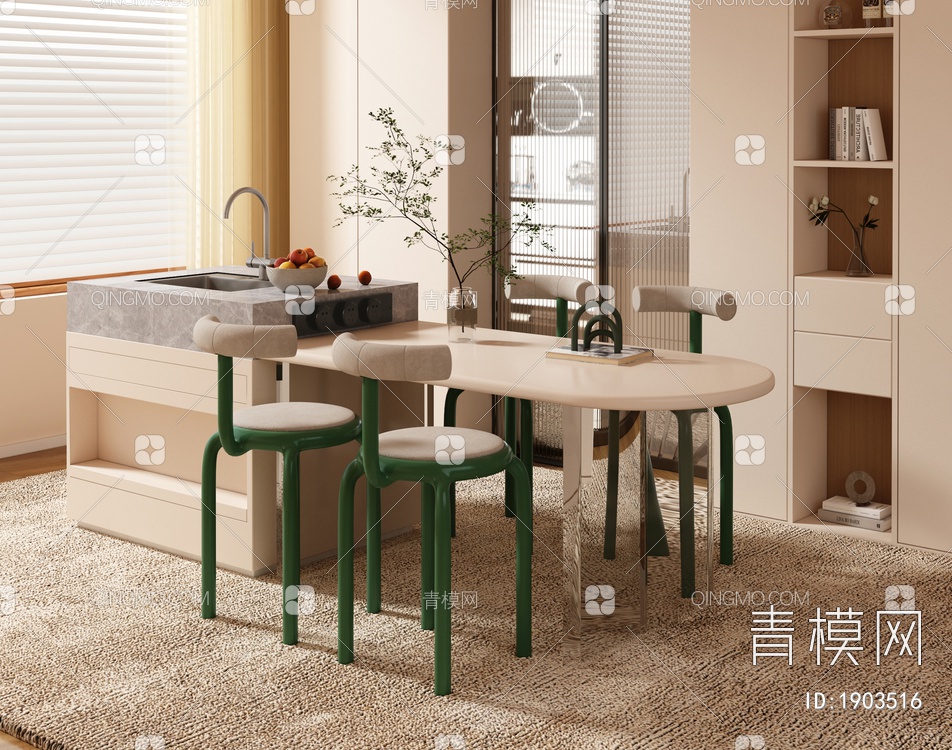 岛台餐桌椅3D模型下载【ID:1903516】