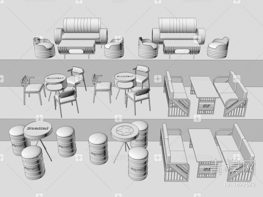 桌椅组合、沙发3D模型下载【ID:1899620】