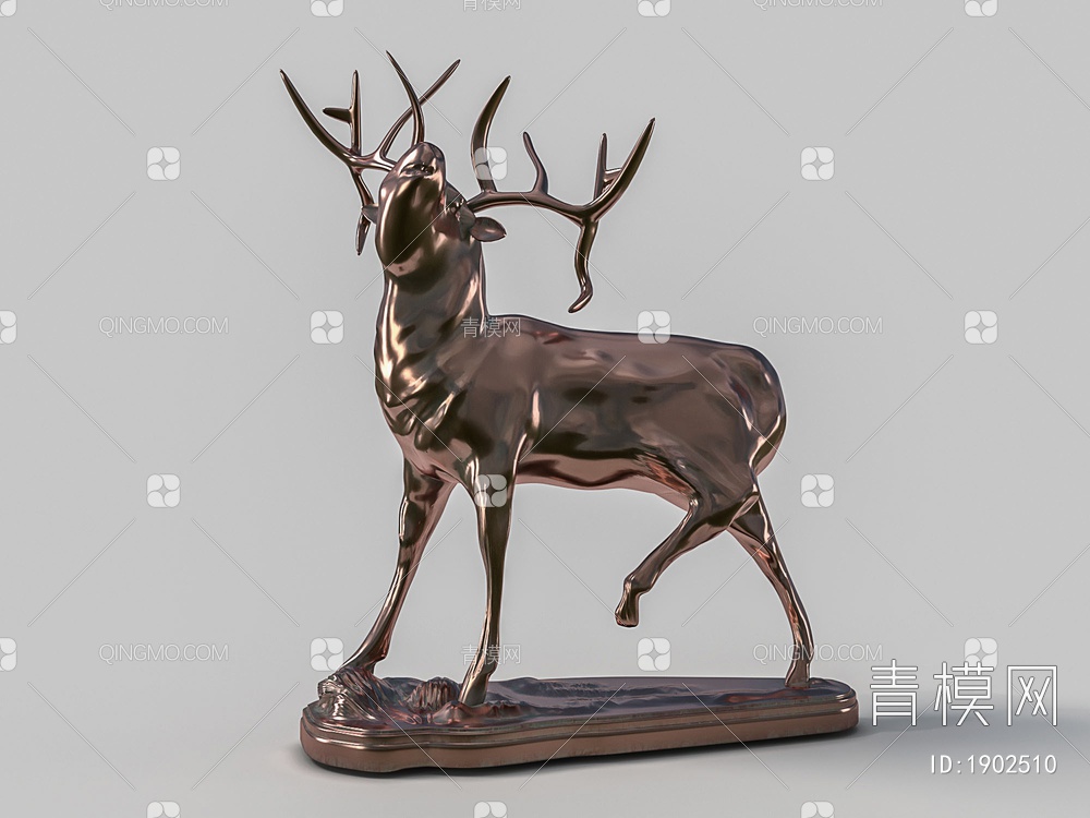 古铜麋鹿动物装饰雕塑摆件3D模型下载【ID:1902510】